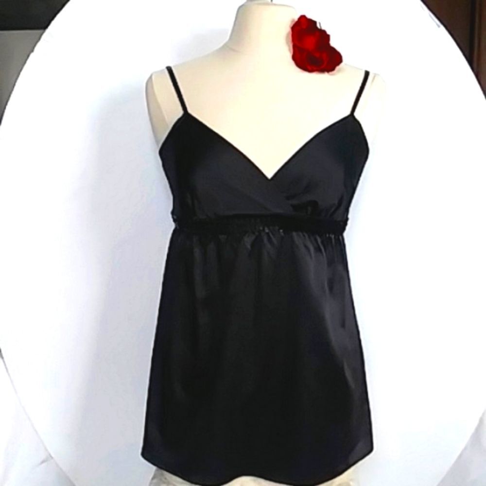Express Babydoll Top Vintage Y2K Satin Sequins Whimsigoth Black Dark Fai…